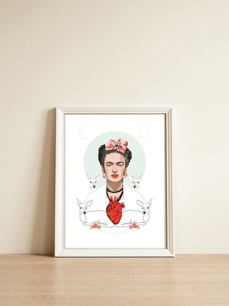 Frida Kahlo (light) — framed, leaning against the wall
