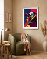 Geddy Lee RUSH Singer Pop Art WPAP framed in a tender room thumbnail