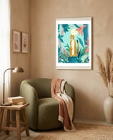 Leopard Forest, Pastel Tropical Jungle Nature Botanical, Moon Eclectic Colorful Wild Animals Boho framed in a tender room thumbnail