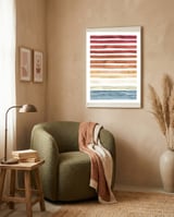 Watercolour Sunset Stripes Orange framed in a tender room thumbnail