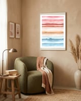 Watercolour Abstract Stripes Red Blue framed in a tender room thumbnail