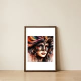 watercolor-carnival-feathered-mask-woman — framed, leaning against the wall thumbnail