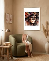 watercolor-carnival-feathered-mask-woman framed in a tender room thumbnail