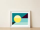 Geometric Shapes No. 3 - teal, purple & yellow — framed, leaning against the wall thumbnail