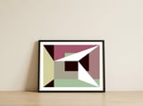 Geometric Shapes No. 26 - green & purple — framed, leaning against the wall thumbnail