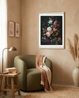 Jan Davidsz. de Heem (Utrecht, 1606-Amberes, 1683/4). Flowers in a glass Vase with Fruit (ca. 166... framed in a tender room thumbnail