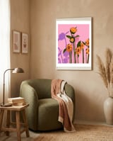 Golden Sunflowers Inside, Botanical Nature Floral Plants Painting, Blush Meadow Blossom Spring, Summer Bohemian Eclectic Positivity framed in a tender room thumbnail