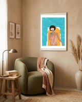 Chilling In The Moment, Eclectic Bohemian Black Woman Of Color, Swimming Pool Afro Fashion Vacation Enjoy Summer framed in a tender room thumbnail