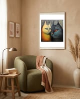FURRY FRIENDS: GOLDIE AND CHARCOAL, lively duo of animated cats – green eyes, orange eyes. Whiskers charm. framed in a tender room thumbnail