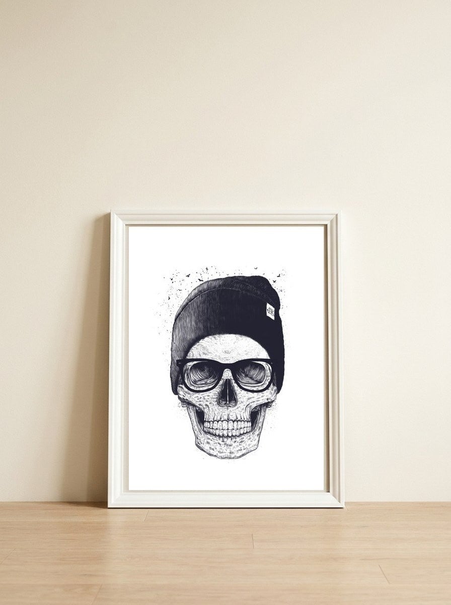Skull In A Hat — framed, leaning against the wall