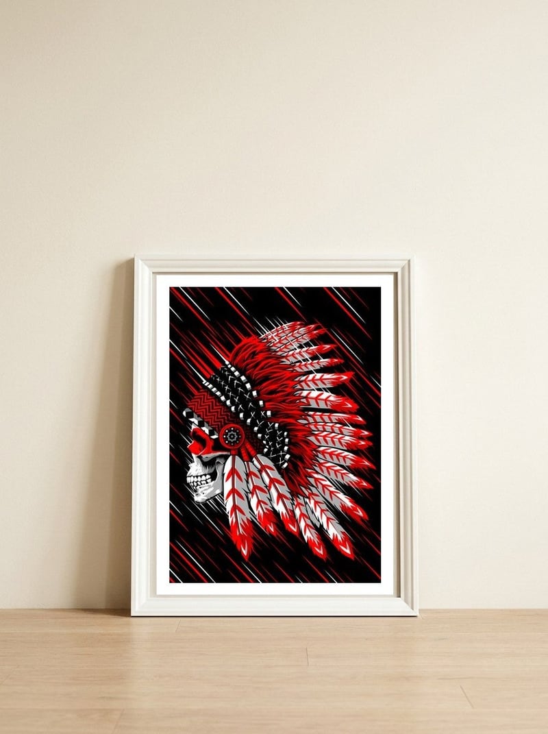 Skull indian chief — framed, leaning against the wall