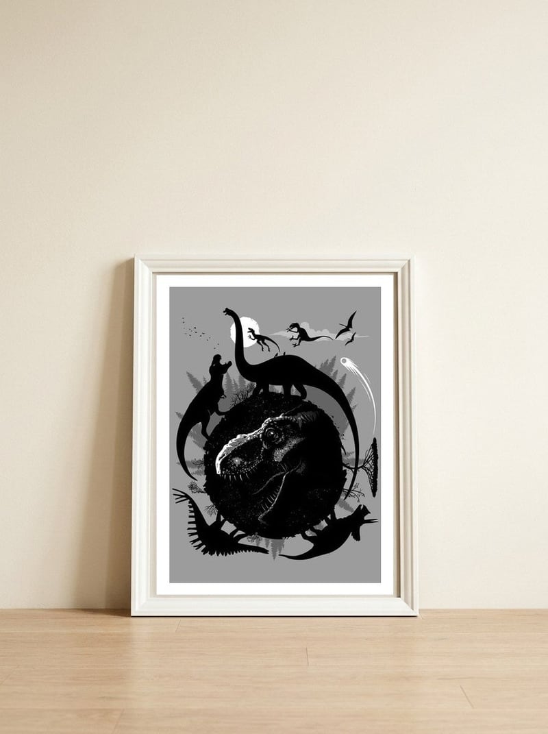 Circle of T-Rex — framed, leaning against the wall