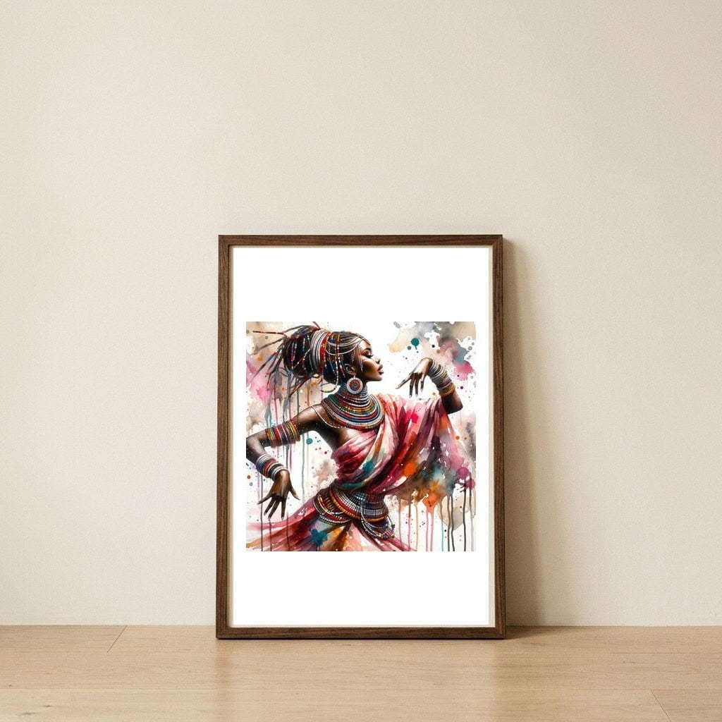 beaded-rhythm-dancer — framed, leaning against the wall
