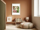 Exotic Lush Rainforest With Colorful Parrots And Flowers framed in a gentle room thumbnail