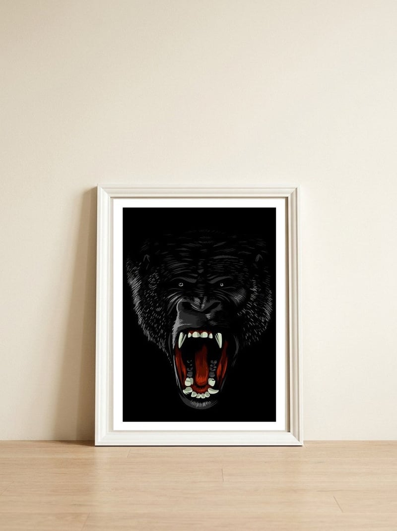 Gorilla attack  — framed, leaning against the wall