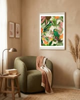 Parrots in tropical Jungle framed in a tender room thumbnail