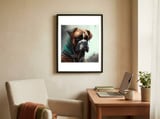 hooded-boxer-dog-portrait framed in a focused room thumbnail