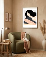 Not Today, Sleepy Lazy Woman In Bed, Quirky Eclectic Blanket Cozy Sleep In Illustration framed in a tender room thumbnail