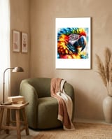 color-burst-parrot framed in a tender room thumbnail