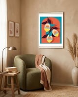 Lemon Sunset, Eclectic Botanical Colorful Bohemian Fruits, Food Pop Of Color Lime Retro framed in a tender room thumbnail