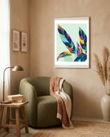 Dopamine Botanical, Colorful Tropical Banana Leaves, Plants Jungle Eclectic Contemporary, Bohemian Nature Forest framed in a tender room thumbnail