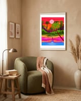 My Shadow & I, Sunset Painting Lake Beach Seashore, Tropical Nature Landscape Colorful Bohemian Traditional, Travel Concept Companion framed in a tender room thumbnail