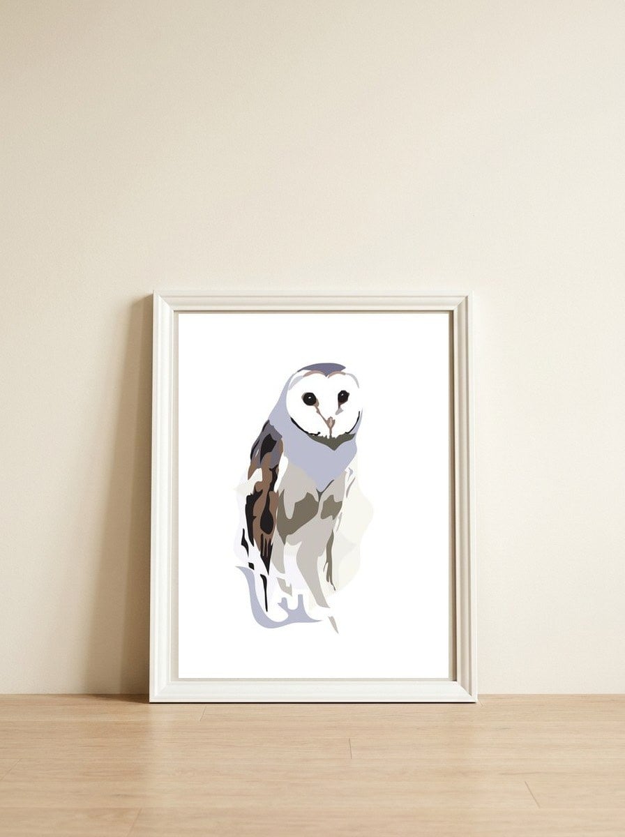 Owl — framed, leaning against the wall