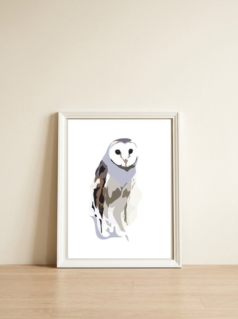 Owl — framed, leaning against the wall