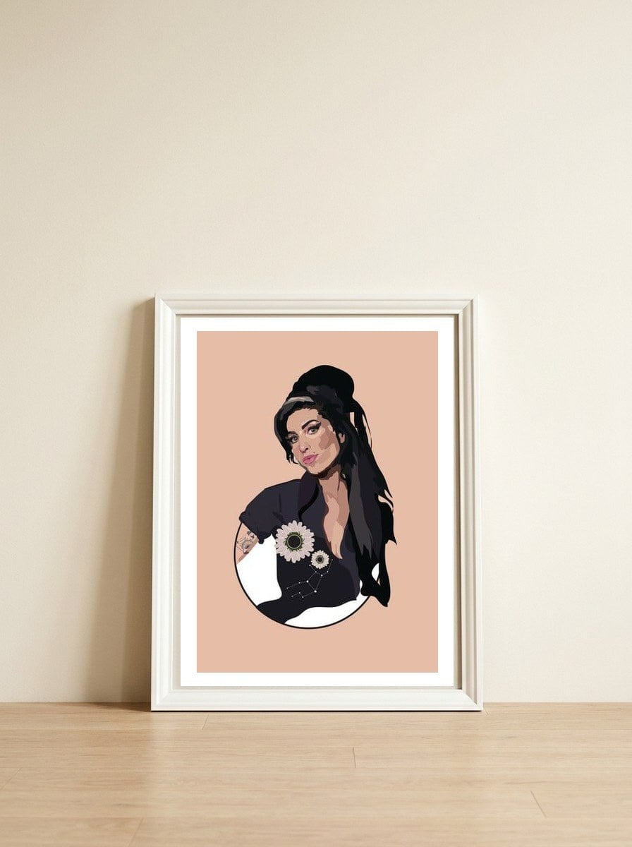 Amy Winehouse — framed, leaning against the wall