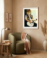 Randy Rhoads Metal Guitarist Retro Illustration framed in a tender room thumbnail