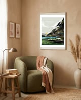 Graze, Cattle Nature Landscape Painting, Mountains Wild Adventure Cows, Animals Grassland Bohemian framed in a tender room thumbnail