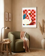 Checkers & The Great Egret, Wildlife Animals Maximalist Eclectic, Bold Heron Botanical Nature Jungle Bohemian framed in a tender room thumbnail