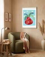 Sunny Side Up Flower Pot, Floral Odd Quirky Imperfect Whimsical Unique, Eclectic Bohemian Strange Polka Dots Maximalist framed in a tender room thumbnail