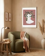 Roman Planter, Plant Pot, Botanical Nature Victorian Statue Face, Eclectic Bohemian Plant Lady Illustration framed in a tender room thumbnail