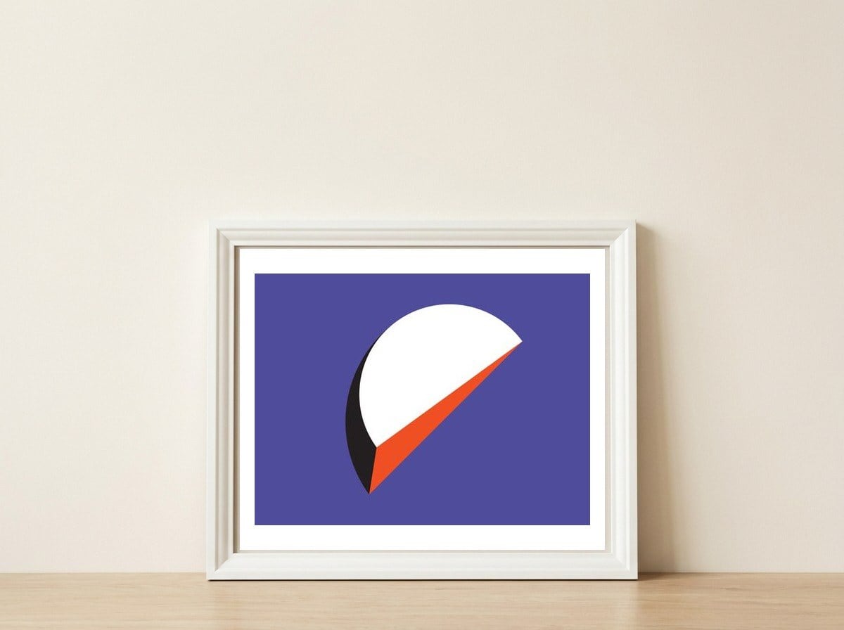 Geometric Shapes No. 37 - orange & purple — framed, leaning against the wall