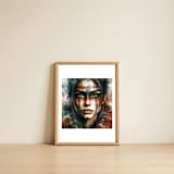warrior-woman-war-paint-watercolor-portrait — framed, leaning against the wall thumbnail