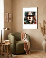 warrior-woman-war-paint-watercolor-portrait framed in a tender room thumbnail
