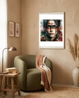 warrior-woman-war-paint-watercolor-portrait framed in a tender room thumbnail