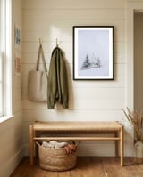 The white church on the snowy mountain framed in a relaxed room thumbnail