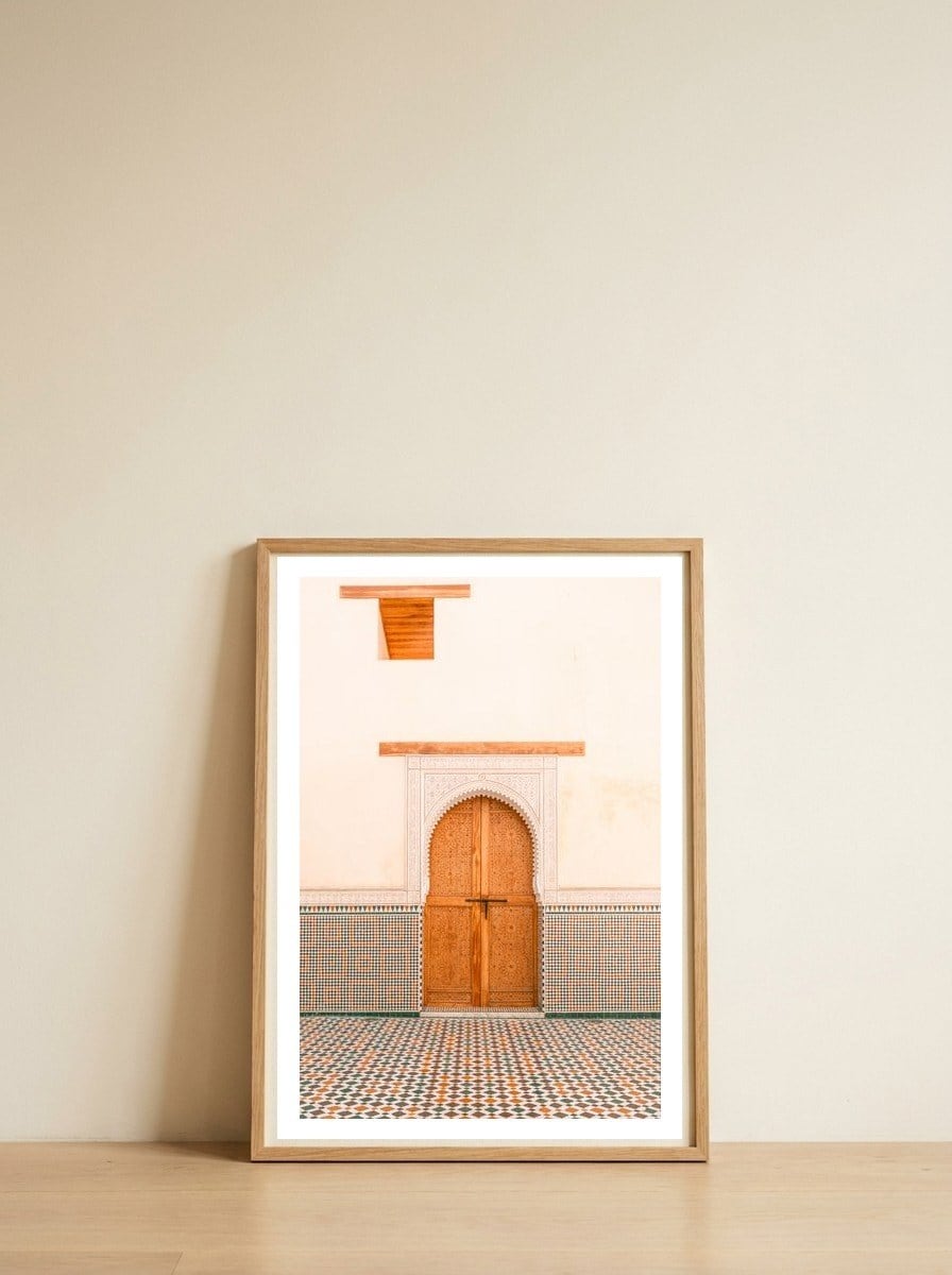 Moroccan door of the Mausoleum — framed, leaning against the wall