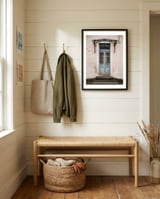 Vintage blue door framed in a relaxed room thumbnail