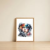 watercolor-female-astronaut-portrait — framed, leaning against the wall thumbnail