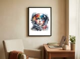 watercolor-female-astronaut-portrait framed in a focused room thumbnail