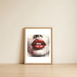 crimson-whisper-lips-watercolor-portrait — framed, leaning against the wall thumbnail