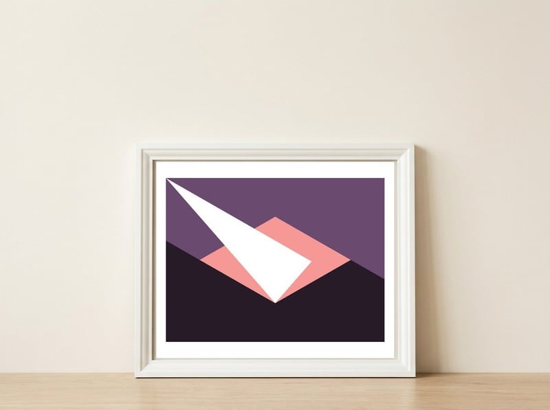 Geometric Shapes No. 59 - pink & purple — framed, leaning against the wall