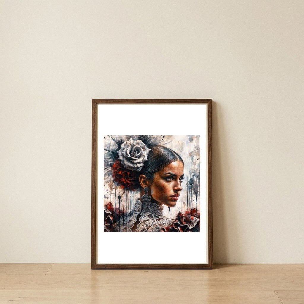 silver-rose-flamenco-side-view — framed, leaning against the wall
