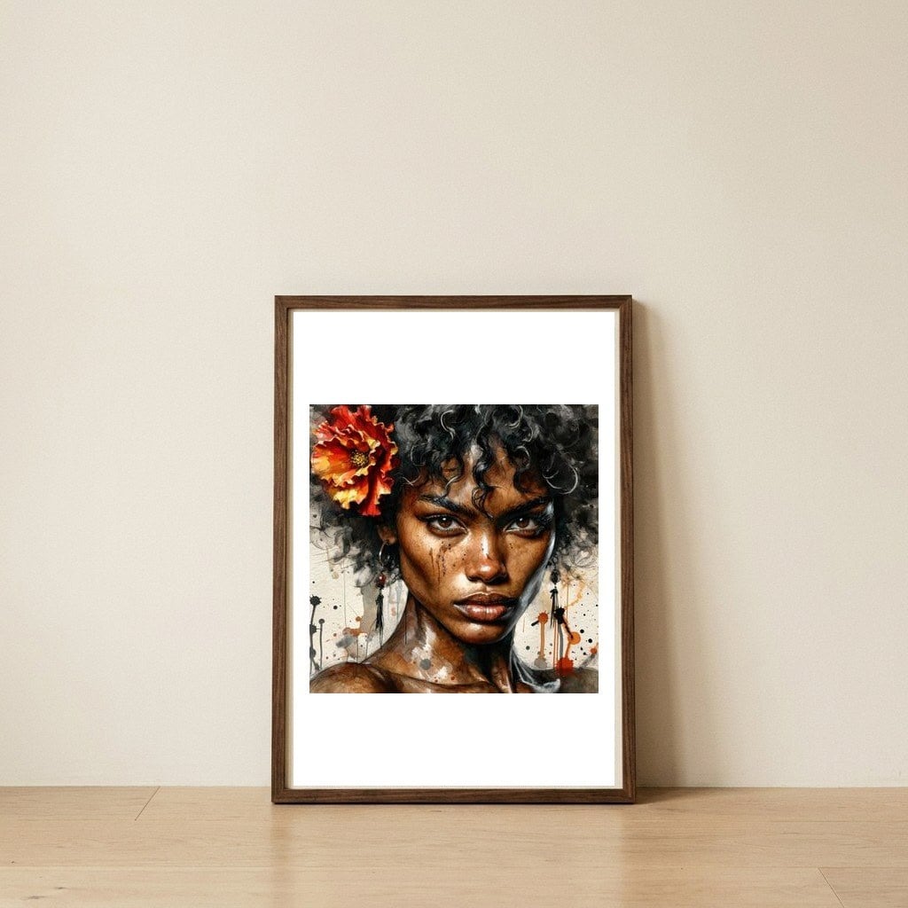 crimson-blossom-flamenco-portrait — framed, leaning against the wall