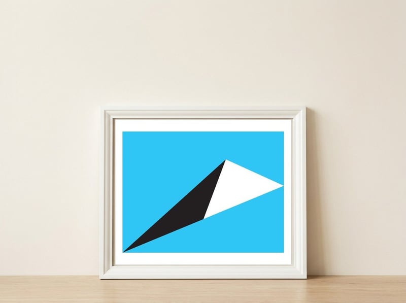 Geometric Shapes No. 70 - sky blue & black — framed, leaning against the wall
