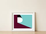 Geometric Shapes No. 82 - purple & teal — framed, leaning against the wall thumbnail