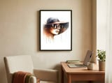 elegant-wide-brim-sunglasses-portrait framed in a focused room thumbnail